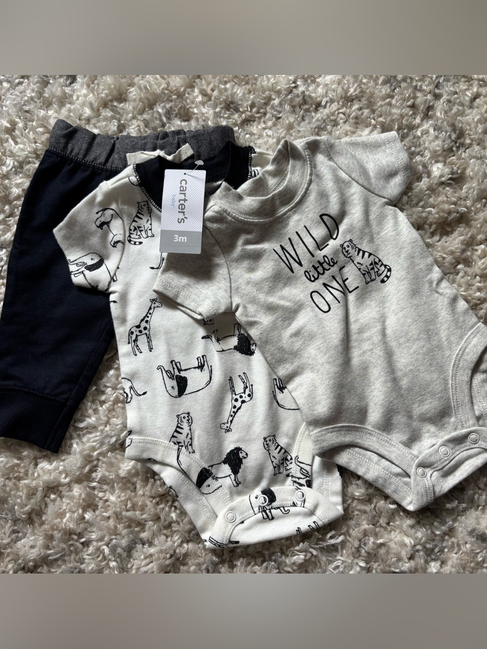 Carter's Black & White 3-Piece Baby Bodysuit and Pants Set